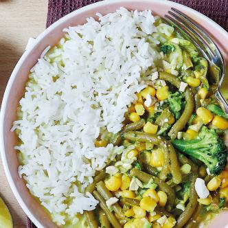 curry haricot vert maïs riz recette facile