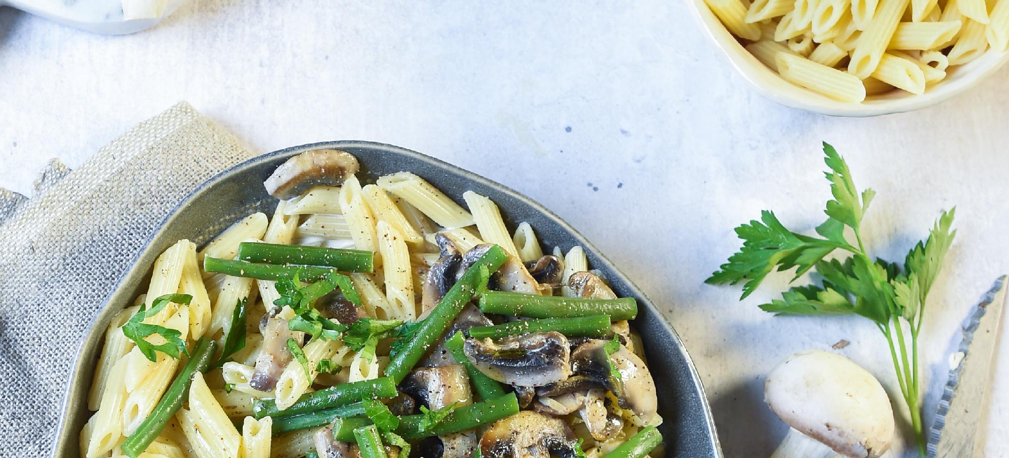 Pâtes champignons et haricots