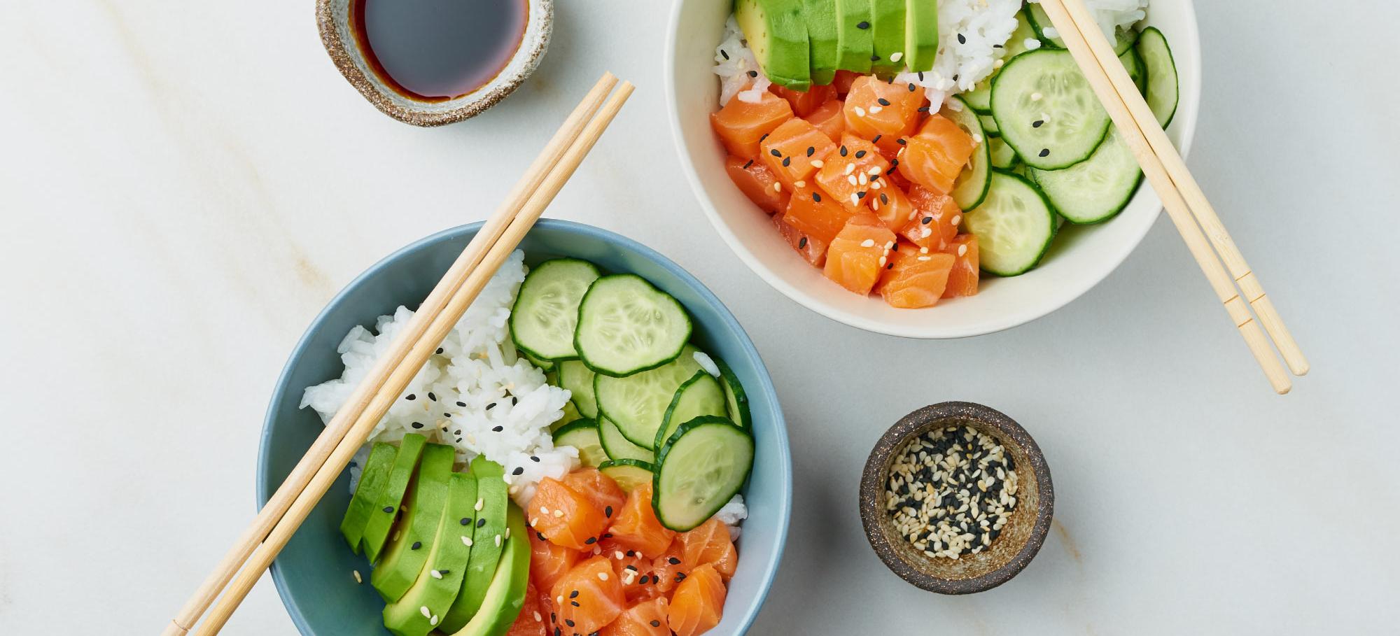 Recette green poke bowl, recette poke bowl saumon 