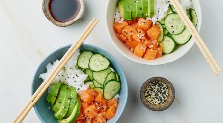 Recette green poke bowl, recette poke bowl saumon 