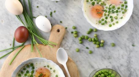 recette, oeufs, paques, petits pois, oeufs cocotte