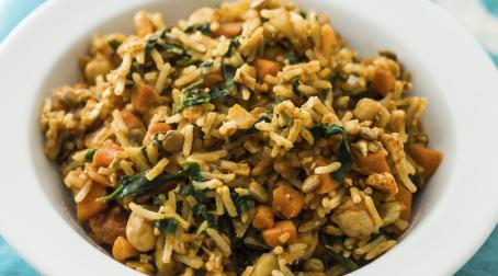 RIZ PILAF POIREAUX, POIS CHICHES ET RAISINS